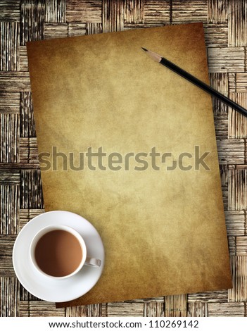 blank old paper with coffee cup on bamboo table