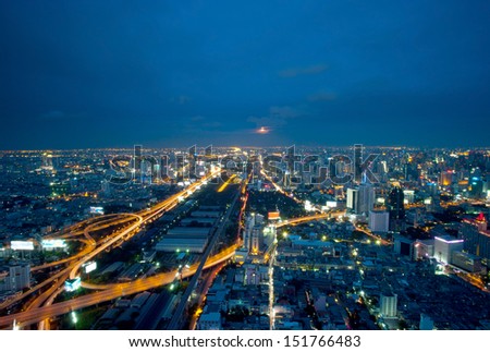 BANGKOK, THAILAND - JULY 29: Bangkok night view, Above view at night form Baiyoke Tower II where tallest building in the city and tallest hotel in Southeast Asia on July 29, 2012 in Bangkok Thailand.