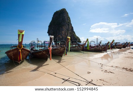 KRABI, THAILAND - APRIL 15: Unidentified tourists and longtail boat ride on the shuttle service tourists to the islands on April 15, 2012 in Krabi ,Thailand.