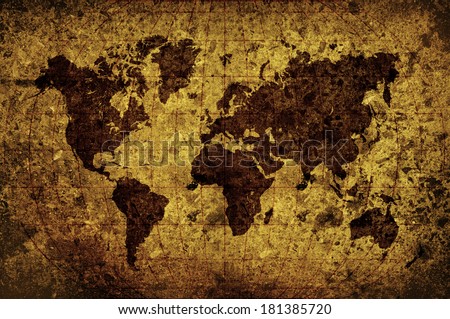 world map with Latitude and Longitude lines in grunge style