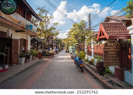LUANG PRABANG, LAO - OCTOBER 23: Guest house centre at Luang Prabang, It\'s was the royal capital of the Kingdom of Laos and declared as World Heritage Site by UNESCO on October 23, 2012.