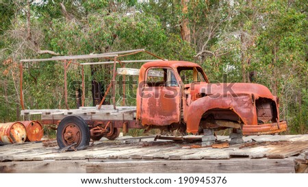 AUSTRALIA - APRIL 24, 2014: A rusted truck, known locally as a Ute, at Rosa Brook, in the Margaret River area of Western Australia, is a relic of the past.