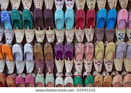 Arabian Shoes On Sale In A Traditional Souk In Old Dubai, Uae. Stock ...