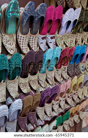 Arabian Shoes On Sale In A Traditional Souk In Old Dubai, Uae. Stock ...