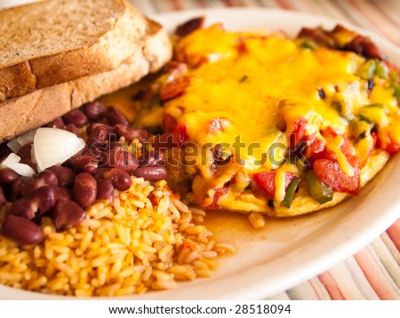 Andouille Scramble Breakfast served in a traditional American Diner.