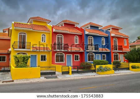 Colorful villas in a beach resort in the Dominican Republic