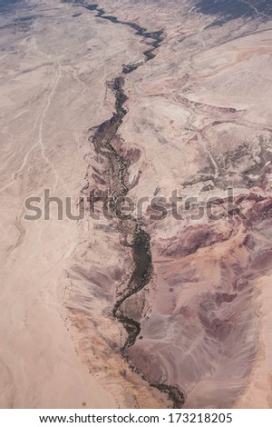 Aerial view of canyon in Atacama Desert