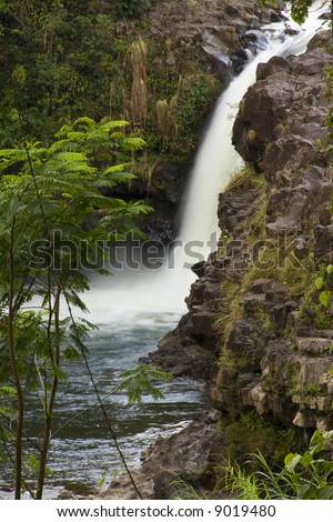 Unamed waterfall on the Wialuki River as seen from the property of OK Farms, Hilo Hawaii