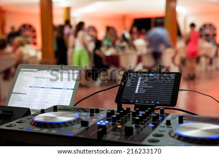 dj equipment in a party with short deep of field