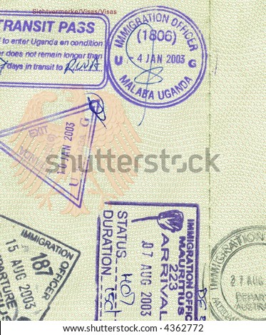 stamps of mauritius, uganda and australia in german passport