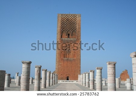 Morocco,Rabat. The Hassan Tower opposite the Mausoleum of King Mohamed V.