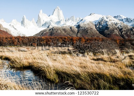 Beautiful nature landscape with Mt. Fitz Roy as seen in Los Glaciares National Park, Patagonia, Argentina  ( HDR image )