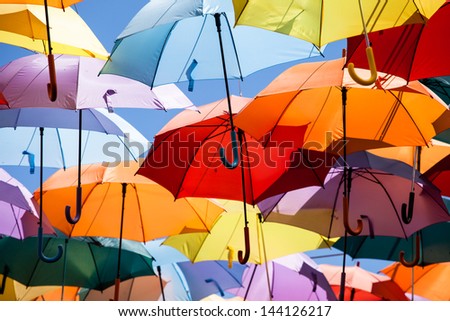 Background colorful umbrella street decoration.