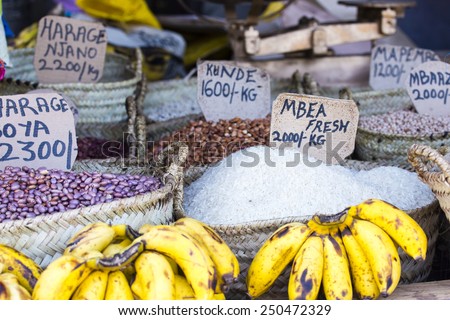 Traditional food market in Zanzibar, Africa.