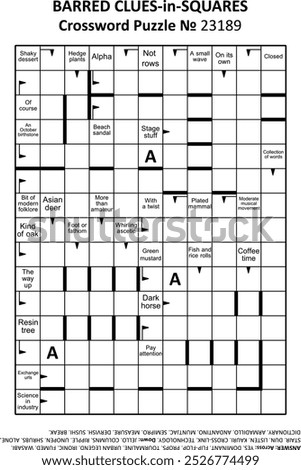 Barred clues-in-squares crossword puzzle game № 23189. Letter A is a hint. Answer included.
