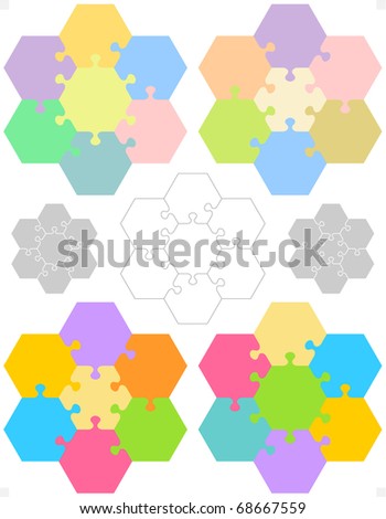 Jigsaw puzzle blank templates and colorful patterns by