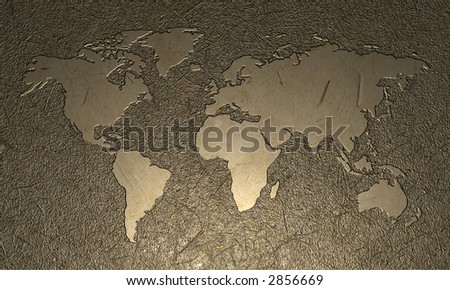 Engraved wood world map