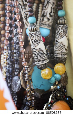 Egyptian beads necklaces of wood, seashell, amber,.. etc.