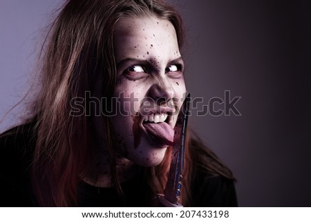 Girl possessed by a devil cuts tongue