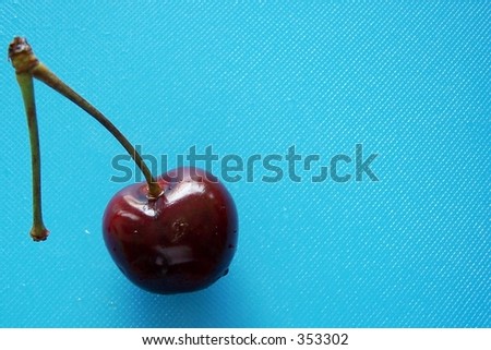 I Miss You ... (missing cherry from stem on blue cutting board, great background for stationery writing