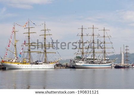 VARNA, BULGARIA - APRIL 30, 2014: Varna is a host of the international maritime event - the SCF Black Sea Tall Ships Regatta. The Romanian \