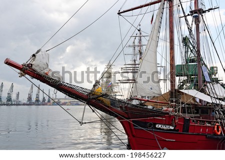 VARNA, BULGARIA - APRIL 30, 2014: Varna is a host of the prestigious international maritime event for a second time - the SCF Black Sea Tall Ships Regatta. \'\'Atyla\'\' from Netherlands.