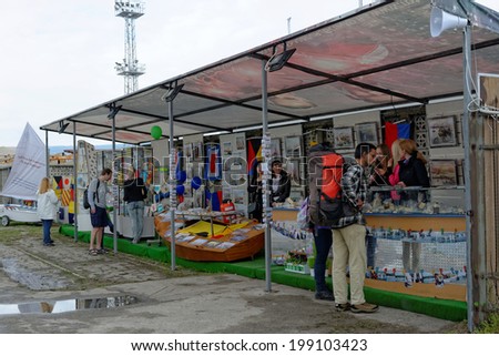 VARNA, BULGARIA - APRIL 30, 2014: Varna is a host of the prestigious international maritime event for a second time - the SCF Black Sea Tall Ships Regatta. Souvenier and info stands.