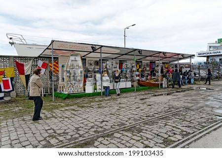 VARNA, BULGARIA - APRIL 30, 2014: Varna is a host of the prestigious international maritime event for a second time - the SCF Black Sea Tall Ships Regatta. Souvenier and info stands.