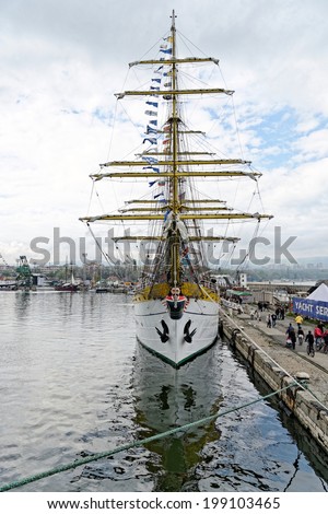 VARNA, BULGARIA - APRIL 30, 2014: Varna is a host of the prestigious international maritime event for a second time - the SCF Black Sea Tall Ships Regatta. The Romanian 