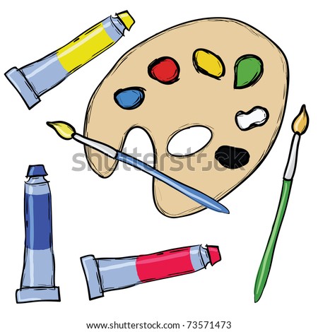 Painting Set - Palette, Brush, Tube Of Tempera Stock Vector ...