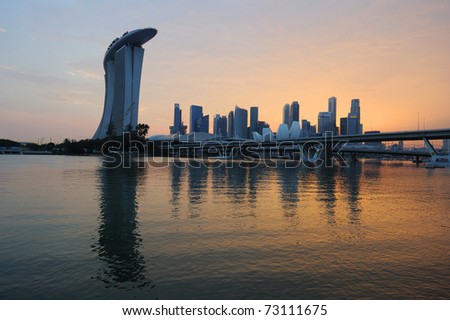 Singapore skyline and river at golden sunset