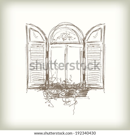 Scribble Vector Window. Drawn Pencil Sketch Style Window With Shutters ...