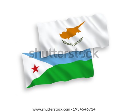 National vector fabric wave flags of Cyprus and Republic of Djibouti isolated on white background. 1 to 2 proportion.