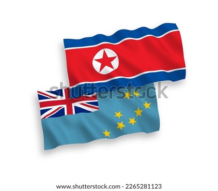 National vector fabric wave flags of North Korea and Tuvalu isolated on white background. 1 to 2 proportion.