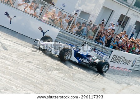 ROME, ITALY - JUNE 23 2007. Formula 1 Sauber Bmw with Sebastian Vettel driving racing test in Sauber Bmw Rome festival