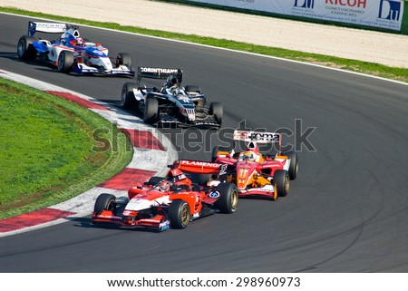 VALLELUNGA CIRCUIT, ROME, ITALY - NOVEMBER 2 2008. Superleague Formula, cars on track during race 1