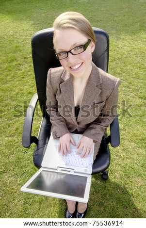 businesswoman with laptop enjoy works wireless outdoor