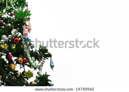 A decorated Christmas tree on white background (isolated on white)