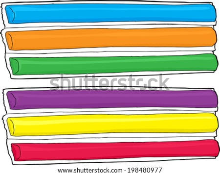 Packages of artificially flavored ice on white background