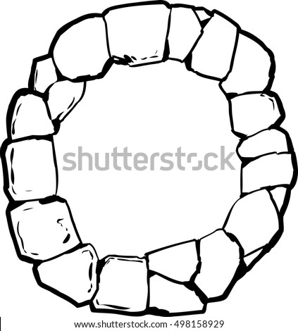 Outlined sketch of top down view on old stone ring for well or Letter O