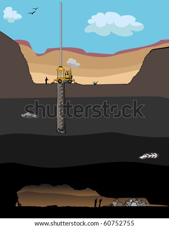 A giant drill bores a hole to rescue trapped miners deep underground.