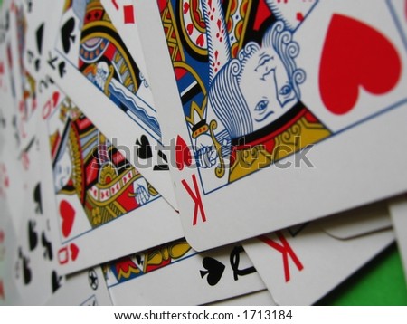 deck of cards;  scattered cards