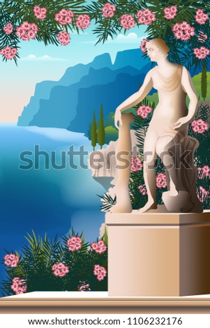 Sunny summer day on the island of Capri, Italy. Handmade drawing vector illustration. Can be used for posters, banners, postcards, books & etc.