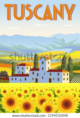 Similar – Image, Stock Photo Tuscan hill with sunflowers in blossom and typical farmhouse