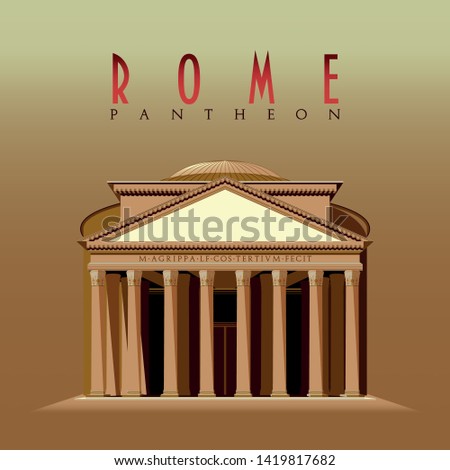 Pantheon building, Rome, Italy Handmade drawing vector illustration.