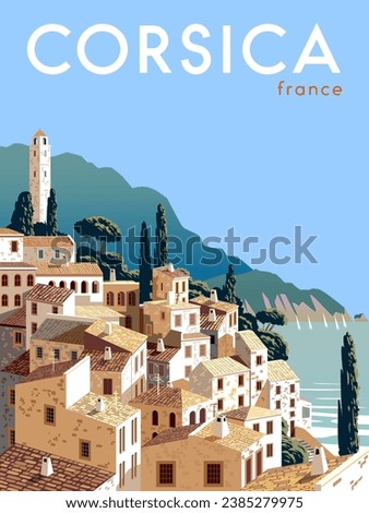 Corsica France Travel poster. Handmade drawing vector illustration. 