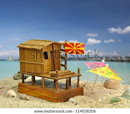 A composite photo with characteristic fisherman house maquette from Dojran, Macedonia