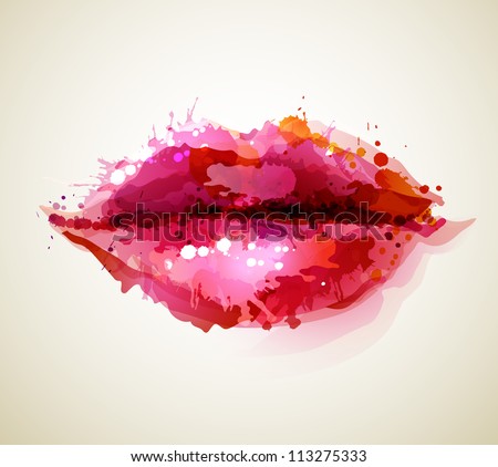 Beautiful womanÃ¢Â?Â?s lips formed by abstract blots