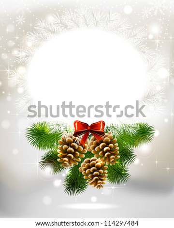 Raster Version Of Light Christmas Background With Three Cones And Fir