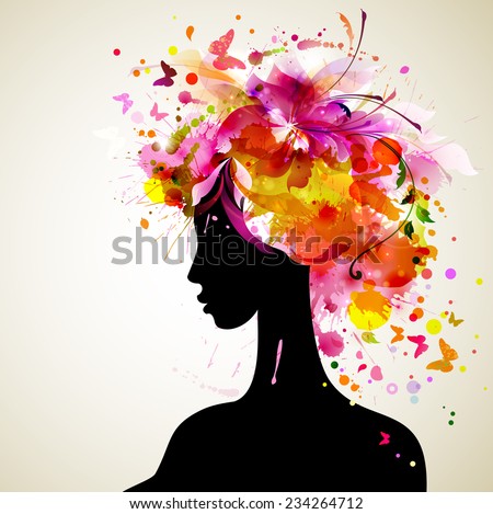 Beautiful women with abstract hair and design elements 